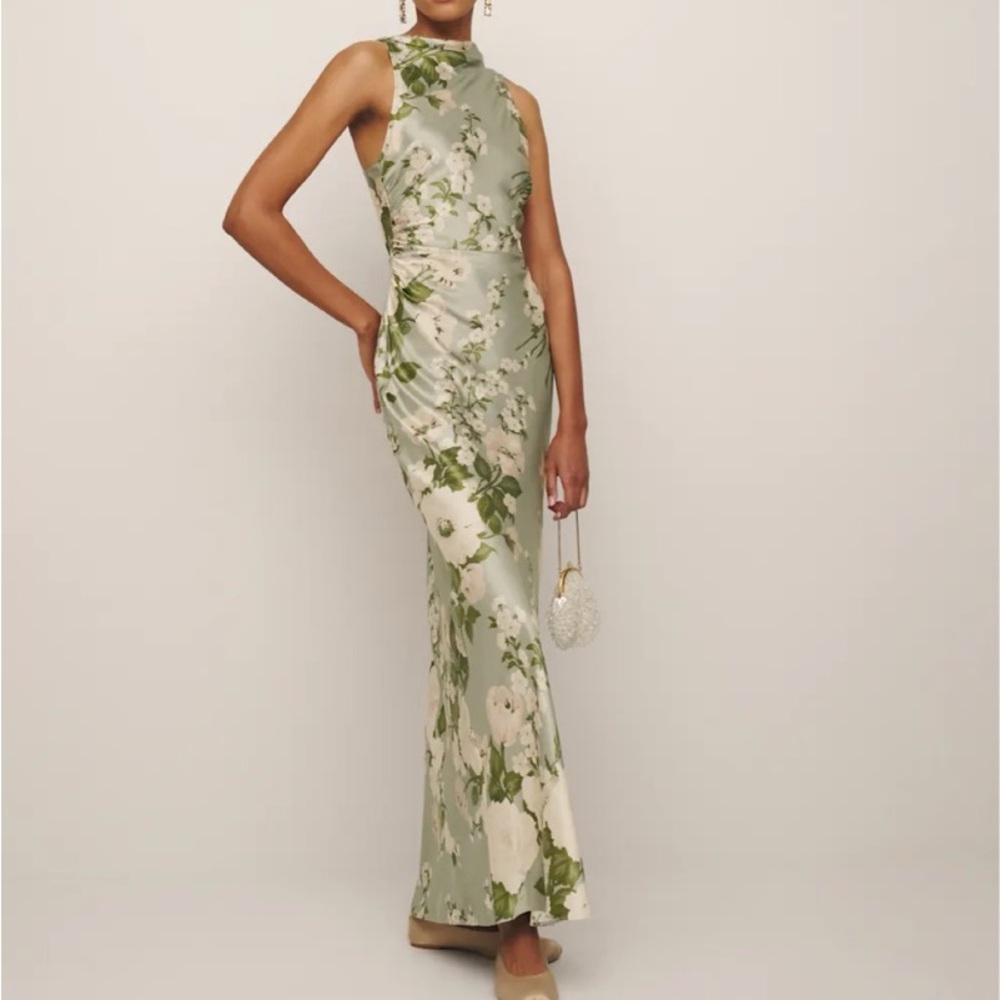 Reformation Green Floral Maxi Dress